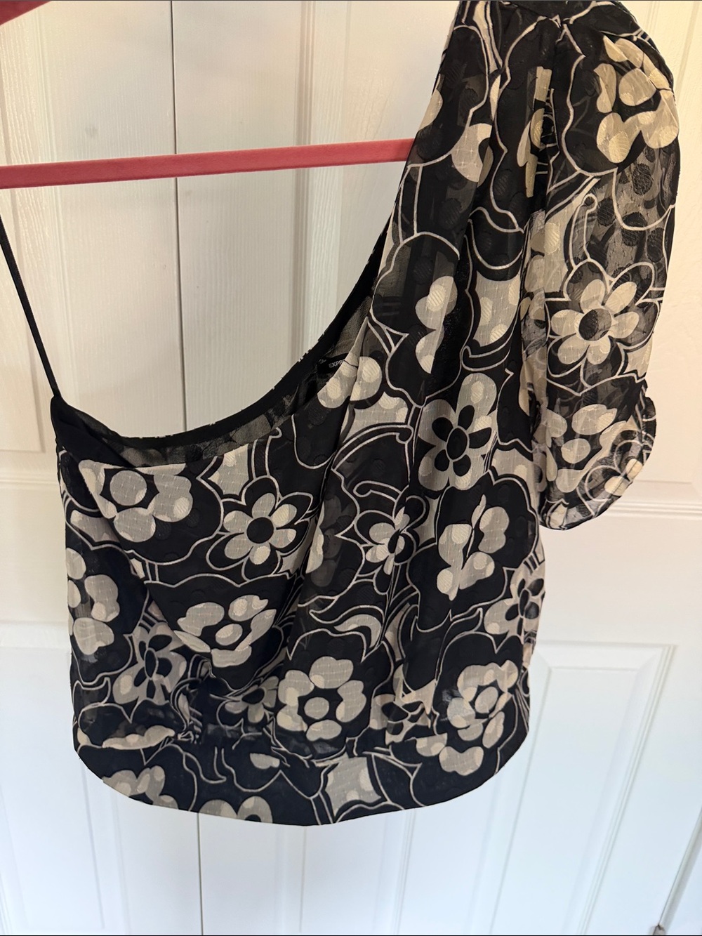 Express Black One-Shoulder Top with Cream Floral Print